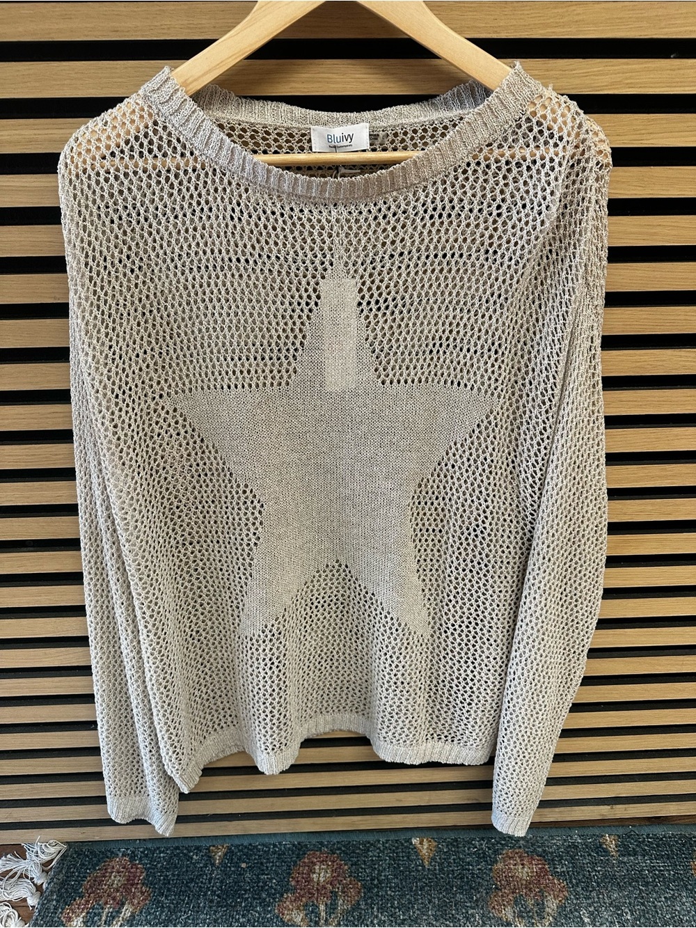 Bluivy Women's Beige Open-Weave Star Sweater